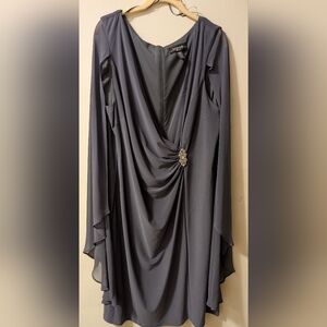 R&M Richards Charcoal Long Sleeve Dress with Embellishment